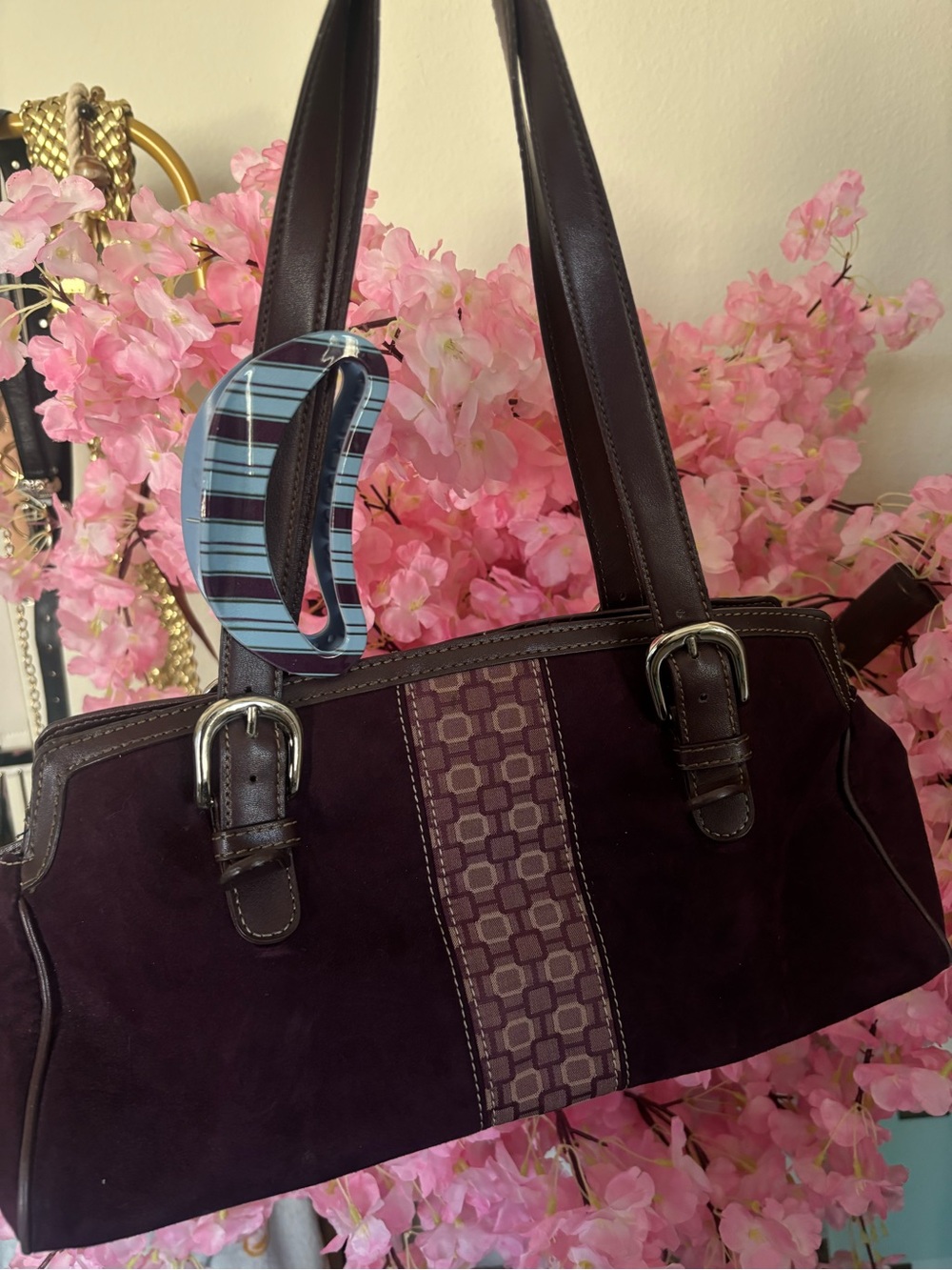 Vintage Fall Nine West Silver nelt hardwear  Suede Shoulder Bag in Deep Plum